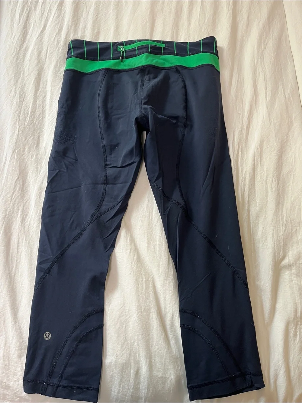 lululemon athletica Navy Leggings with Green Waistband